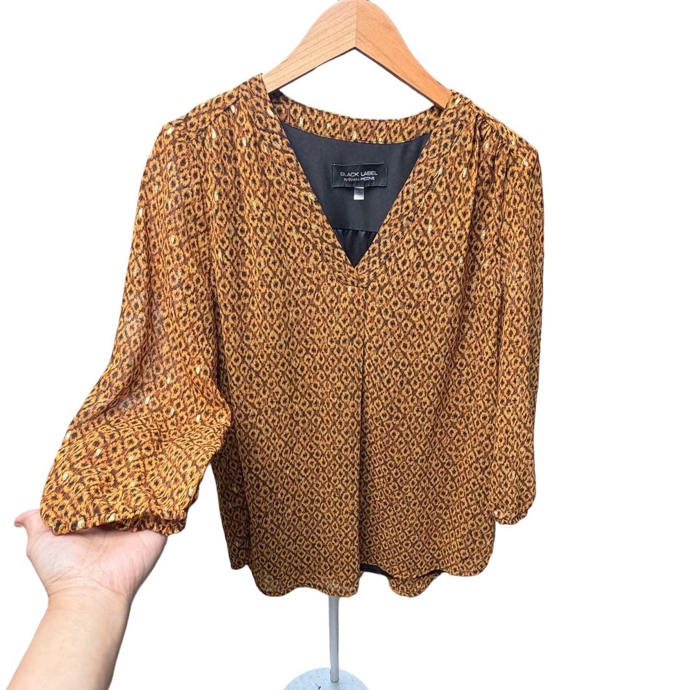 Evan Picone Sheer Gold Leopard Print Medium Top Flowy Metallic Office Chic Boho